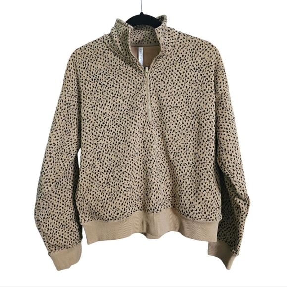 NWT FABLETICS Cozy Fleece Half Zip Abstract Cheetah Sweatshirt - Size Large - Picture 2 of 10